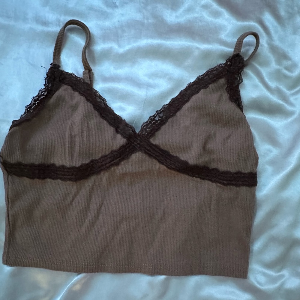 Brown Lace Cropped tanktop
